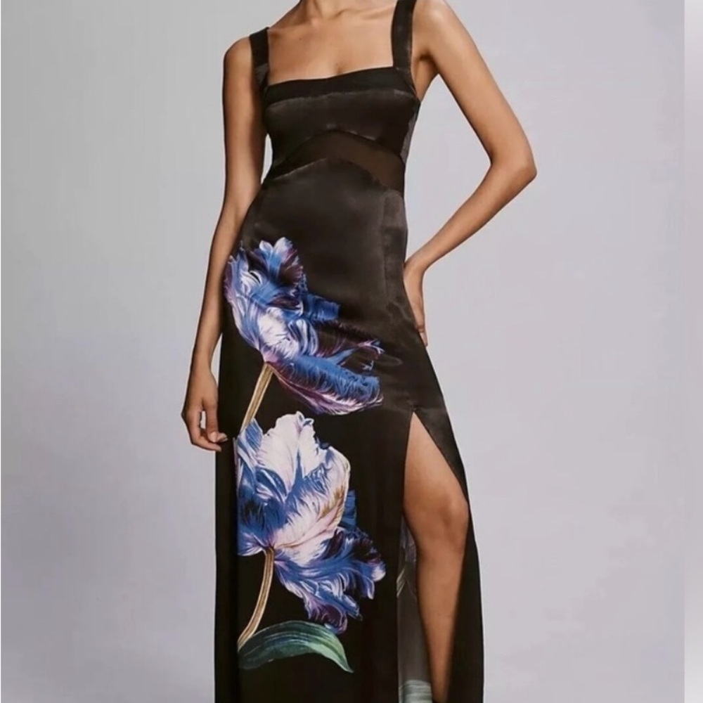 Anthropologie Black Floral Midi Dress
